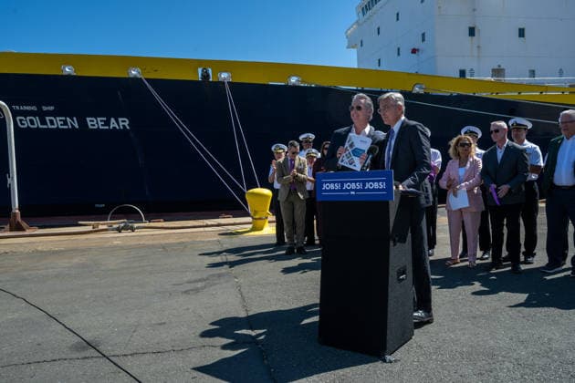 August 26, 2026, Vallejo, Ca: Governor Gavin Newsom announced 8.5 million in state grants for maritime projects at an event in front of the Golden Bear Training Ship at Mare Island on Wednesday, Aug. 26, 2026, in Vallejo. Vallejo - ZUMAby1_ 20260826_fap_by1_004 Copyright: xRenÃ exC.xByerx