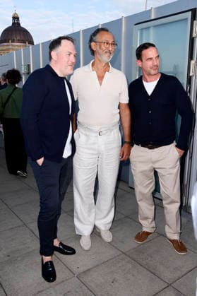 Martin Stange, Ercan Durmaz und Sönke Möhring beim Eröffnungsempfang der UFA Filmnächte 2026 auf der Dachterrasse der Bertelsmann Repräsentanz. Berlin, 26.08.2026