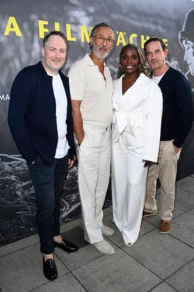 Martin Stange, Ercan Durmaz, Nikeata Thompson und Sönke Möhring beim Eröffnungsempfang der UFA Filmnächte 2026 auf der Dachterrasse der Bertelsmann Repräsentanz. Berlin, 26.08.2026