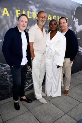 Martin Stange, Ercan Durmaz, Nikeata Thompson und Sönke Möhring beim Eröffnungsempfang der UFA Filmnächte 2026 auf der Dachterrasse der Bertelsmann Repräsentanz. Berlin, 26.08.2026