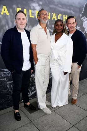 Martin Stange, Ercan Durmaz, Nikeata Thompson und Sönke Möhring beim Eröffnungsempfang der UFA Filmnächte 2026 auf der Dachterrasse der Bertelsmann Repräsentanz. Berlin, 26.08.2026