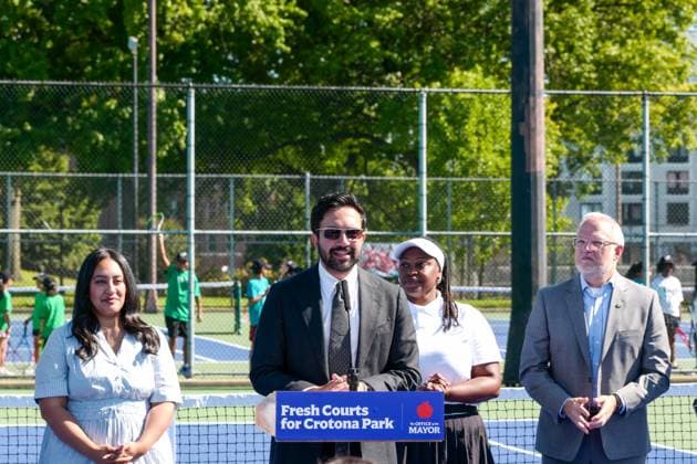New York, NY- August 26: New York City Mayor Zohran Kwame Mamdani Ribbon Cutting at Ten Newly Resurfaced Tennis Courts In Crotona Park in Bronx New York. Through a partnership with NYJTL, USTA Foundation and Yonex allowing for the Bronx to have their first and only Public Tennis Courts Credit: Camara AdMedia USA - ZUMAa123 20260826_zaa_a123_007 Copyright: xPorterx