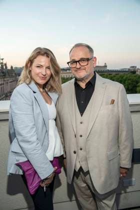 ABB FILMNACHT- Michael Trischan mit Begleitung zu Gast beim Eroeffnungsempfang zu den UFA Filmnaechten 2026 auf der Dachterrasse der Bertelsmann Repraesentanz am 26.AUGUST 2026 in Berlin Berlin Deutschland