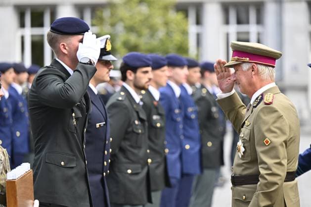Prince Gabriel; King Philippe - Filip of Belgium pictured during the graduation ceremony for cadets at the Royal Military Academy (RMA), in Brussels, on Thursday 27 August 2026. Graduates of the 176th Polytechnic Class, the 162nd Class in Social and Military Sciences to which the Prince belongs and various classes of the Special Division are honored during the ceremony.  ERICxLALMAND 184489739
