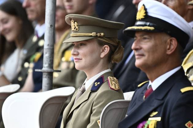 Princess Eleonore pictured during the graduation ceremony for cadets at the Royal Military Academy (RMA), in Brussels, on Thursday 27 August 2026. Graduates of the 176th Polytechnic Class, the 162nd Class in Social and Military Sciences to which the Prince belongs and various classes of the Special Division are honored during the ceremony.  ERICxLALMAND 184492603