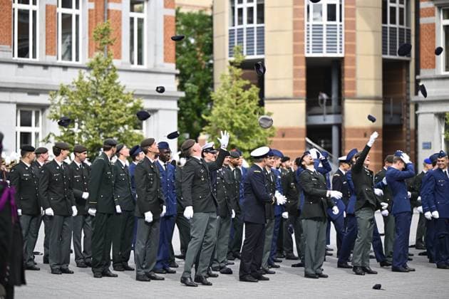 Prince Gabriel pictured during the graduation ceremony for cadets at the Royal Military Academy (RMA), in Brussels, on Thursday 27 August 2026. Graduates of the 176th Polytechnic Class, the 162nd Class in Social and Military Sciences to which the Prince belongs and various classes of the Special Division are honored during the ceremony.  ERICxLALMAND 184493617