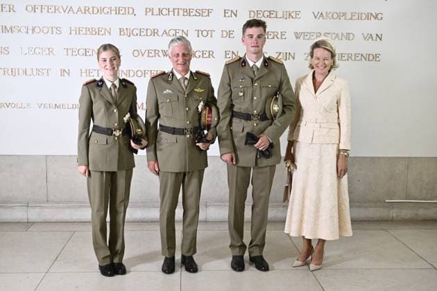 Princess Eleonore; King Philippe - Filip of Belgium; Prince Gabriel and Queen Mathilde of Belgium pictured during the graduation ceremony for cadets at the Royal Military Academy (RMA), in Brussels, on Thursday 27 August 2026. Graduates of the 176th Polytechnic Class, the 162nd Class in Social and Military Sciences to which the Prince belongs and various classes of the Special Division are honored during the ceremony.  ERICxLALMAND 184494810