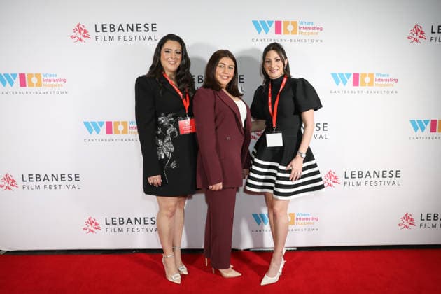 August 27, 2026: Festival Founders JULIA LATTOUF (L) and JESSICA ZEAIT (R) and Deputy Mayor of Cnterbury Bankstown RACHELLE HARIKA (C) attends the Lebanese Film Festival Australia 2026 Opening Night at the Bryan Brown Theatre on August 27, 2026 in Sydney, NSW Australia  - ZUMAa155 20260827_aaa_a155_008 Copyright: xChristopherxKhouryx