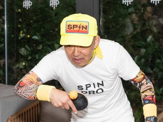 August 27, 2026, Bronx, New York, USA: Kazuyuki Yokoyama aka Kaz The Kazmanian Devil plays an exhibition game of table tennis with elite big tennis players and guests during Game. Set. Spin event ahead of US Open Championship at Park Terrace Hotel in New York, NY on August 27, 2026. He was joined by Belinda Bencic, Tomas Martin Etcheverry, Martin Damm and Giovanni Mpetshi Perricard Bronx USA - ZUMAr339 20260827_znp_r339_023 Copyright: xLevxRadinx