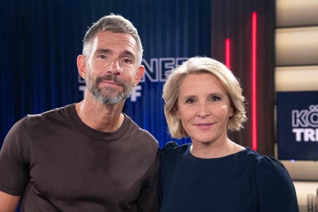 von links: Micky BEISENHERZ, Moderator, Susan LINK, Moderatorin, Gastgeber der Sendung ,,Koelner Treff,, im WDR Fernsehen, 27.08.2026.
