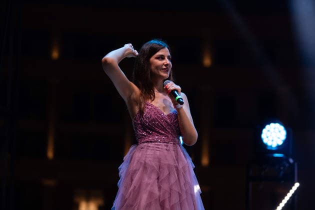 August 27, 2026, Salerno, Italy: Marika Infante from Four Ladies (emerging artist) performs live at Piazza della LibertÃ during the Salerno Pitti Pizza and Friends 2026. Pitti Pizza & Friends is an event held in Salerno from August 25 to 30, 2026, combining gastronomic culture with live shows and music. Salerno Italy - ZUMAs197 20260827_aaa_s197_113 Copyright: xAndreaxGulx