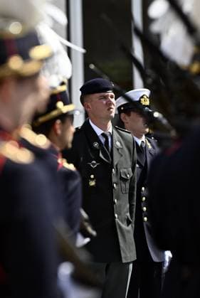 Prince Gabriel pictured during the graduation ceremony for cadets at the Royal Military Academy (RMA), in Brussels, on Friday 28 August 2026. Graduates of the 176th Polytechnic Class, the 162nd Class in Social and Military Sciences to which the Prince belongs and various classes of the Special Division are honored during the ceremony.  ERICxLALMAND 184537592