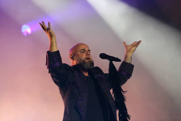 Martin Engler von der Band Mono Inc. bei einem Open-Air-Konzert am Waschhaus in Potsdam, 28. August 2026. Mono Inc. Konzert Potsdam