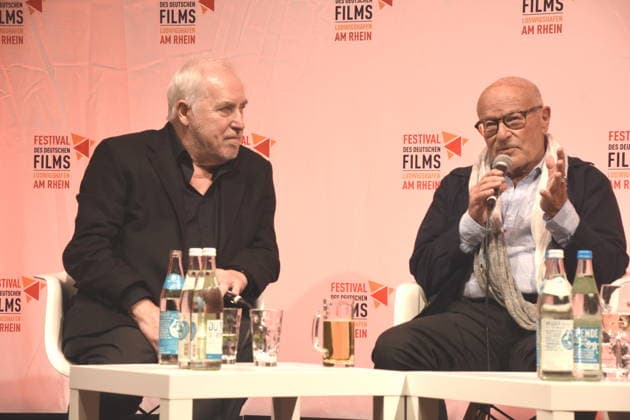 RECORD DATE NOT STATED Filmgespraech Film Rückkehr nach Montauk . Dr Michael Goetz Filmvestivalintendant Volker Schlöndorff Regisseur Filmvestival Ludwigshafen Ehrenpreistraeger Ludwigshafen 28.08.2026 am Rheinufer 22.Festival des Deutschen Films 2026 Foto