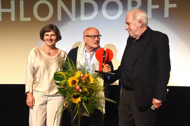 Film Rückkehr nach Montauk . Daniela Goetz Festivalintendantin Volker Schlöndorff Regisseur Filmvestival Ludwigshafen Ehrenpreistraeger Dr. Michael Goetz Laudator Festival Intendant Ludwigshafen 28.08.2026 am Rheinufer 22.Festival des Deutschen Films 2026 Foto Ludwigshafen