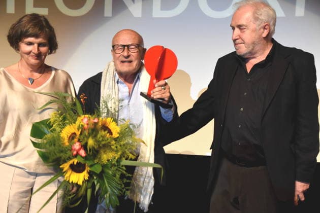 Film Rückkehr nach Montauk . Daniela Goetz Festivalintendantin Volker Schlöndorff Regisseur Filmvestival Ludwigshafen Ehrenpreistraeger Dr. Michael Goetz Laudator Festival Intendant Ludwigshafen 28.08.2026 am Rheinufer 22.Festival des Deutschen Films 2026 Foto Ludwigshafen