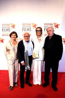 Film Rückkehr nach Montauk . Daniela Goetz Festivalintendantin Volker Schlöndorff Regisseur Ehrenpreisträger Cornelia von Maltzahn Dr. Michael Goetz Festivalintendant Ludwigshafen 28.08.2026 am Rheinufer 22.Festival des Deutschen Films 2026 Foto Ludwigshafen
