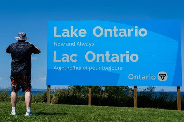 August 29, 2026, Grimsby, On, Canada: A person takes a picture of the newly unveiled sign for Lake Ontario at Fifty Point Conservation Area in Grimsby, Ont., on Saturday, Aug. 29, 2026. Grimsby Canada  - ZUMAc35_ 20260829_zaf_c35_036 Copyright: xKeitoxNewmanx
