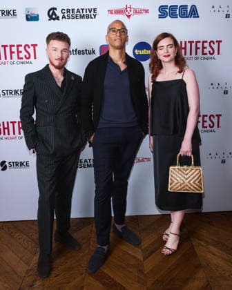 World Premiere Of First Blood: Binding Eva on Saturday 29 August 2026 Ryan Ralph, Conscian Morgan, Catherine Deevy attends the media wall for the World Premiere Of First Blood: Binding Eva during Tubi Frightfest 2026 on Saturday 29 August 2026 at Odeon Luxe Leicester Square, London. ., Credit:Julie Edwards Avalon  Copyright: xJuliexEdwardsx xAvalonx 1129138946