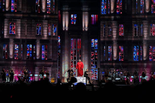 MEO KALORAMA 2026 Robbie Williams performing at Palco Meo on first day of MEO Kalorama, at Parque da Bela Vista, in Lisbon, Portugal, this Friday 28. (Photo: Bruno de Carvalho Brazil Photo Press) Lisboa Parque da Bela Vista Lisboa Portugal Copyright: xBrunoxdexCarvalhox