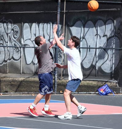 Adam Sandler playing basketball in New York Actor Adam Sandler is playing basketball with friends in New York on August 29, 2026. Adam will turn 60 years old on September 9th. Photo by Dylan Travis ABACAPRESS.COM New York NY  Copyright: xDylanxTravis ABACAx