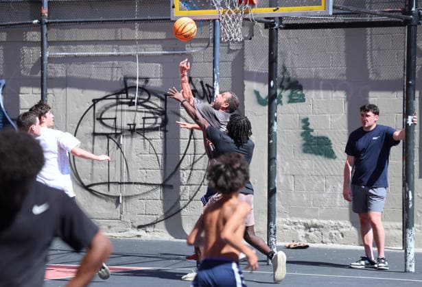 Adam Sandler playing basketball in New York Actor Adam Sandler is playing basketball with friends in New York on August 29, 2026. Adam will turn 60 years old on September 9th. Photo by Dylan Travis ABACAPRESS.COM New York NY  Copyright: xDylanxTravis ABACAx