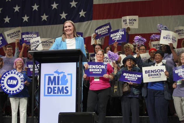 MI Democratic Party holds nominating convention LANSING, MICHIGAN, USA - AUGUST 29: Jocelyn Benson, Democratic nominee for Michgan Governors race, speaks at the Michgan Democratic Nominating Convention in Lansing MI, on August 29th, 2026. Katie McTiernan Anadolu Michigan United States. Editorial use only. Please get in touch for any other usage.  Copyright: x2026xAnadoluxKatiexMcTiernanx