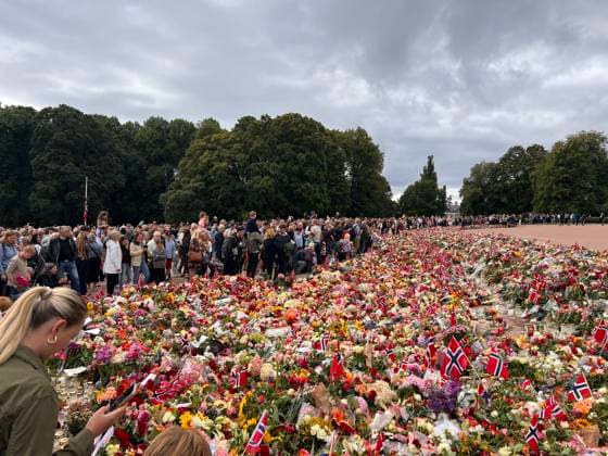Menschen trauern nach dem Tod von Norwegens König Harald V. am Schlossplatz vor dem Königlichen Schloss in Oslo und legen Blumen und Kerzen nieder. Oslo, Norwegen, 30.08.2026. König Harald V. von Norwegen ist am Freitag, den 28. August 2026, im Alter von 89 Jahren friedlich im Reichskrankenhaus in Oslo verstorben. Seit der Nachricht von seinem Tod herrscht in ganz Norwegen tiefe Trauer. Zehntausende Menschen strömen zum Schlossplatz vor dem Königlichen Schloss in Oslo, um mit einem Meer aus bunten Blumen, brennenden Kerzen, handgeschriebenen Briefen und Flaggen Abschied von ihrem geliebten Monarchen zu nehmen. Harald V. galt über Jahrzehnte als der Großvater der Nation und als ein unerschütterlicher, bodenständiger Fels in d Copyright: xMatthiasxWehnertx