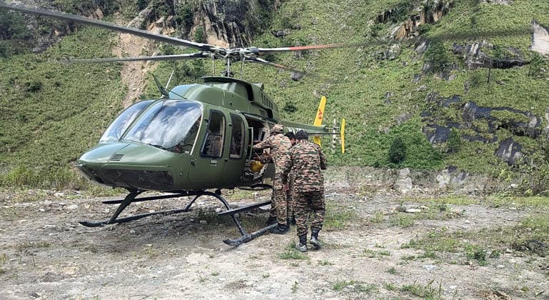 RECORD DATE NOT STATED Rescue teams commence rescue work in coordination with Nepali authorities Kathmandu Nepal , Aug 30 (ANI): Rescue team members board a chopper to commence rescue work in coordination with Nepali authorities following the massive flood in regions of Nepal, on Sunday. (Local Authorities ANI Photo) Kathmandu Nepal Copyright: xANIx ANI_20260830413
