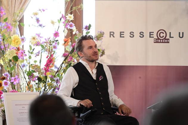 Samuel Koch bei der 27. Verleihung des renommierten Erich-Kästner-Preis an Samuel Koch durch den Presseclub Dresden im Schloss Albrechtsberg. Dresden, 30.08.2026 Copyright: xMatthiasxWehnertx