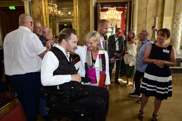 Samuel Koch und Kirsten Fehrs bei der 27. Verleihung des renommierten Erich-Kästner-Preis an Samuel Koch durch den Presseclub Dresden im Schloss Albrechtsberg. Dresden, 30.08.2026 Copyright: xMatthiasxWehnertx