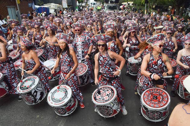 August 31, 2026, London, England, United Kingdom: Drummers perform in the parade on the final day of the Notting Hill Carnival. This year celebrates the 60th anniversary of EuropeÃ¢â‚¬â ¢s biggest street festival. London United Kingdom - ZUMAv130 20260831_zip_v130_014 Copyright: xVukxValcicx
