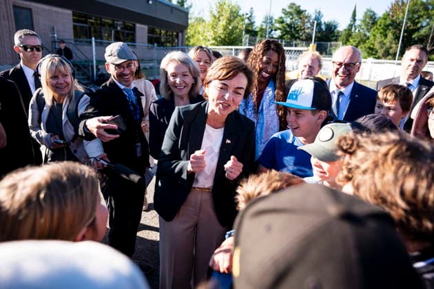 August 31, 2026, Saint-Colomban, Pq, CANADA: Coalition Avenir Quebec Leader Christine Frechette makes an election campaign stop at the Ecole des Hautbois, in Saint-Colomban, Que., on Monday, Aug. 31, 2026. Saint-Colomban CANADA  - ZUMAc35_ 20260831_zaf_c35_004 Copyright: xChristopherxKatsarovx