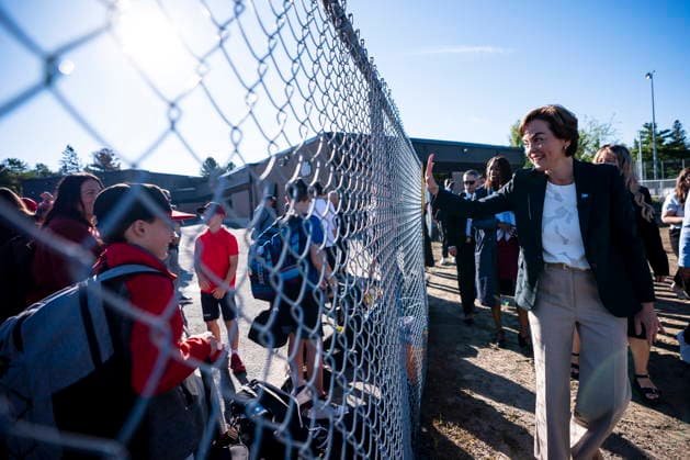 August 31, 2026, Saint-Colomban, Pq, CANADA: Coalition Avenir Quebec Leader Christine Frechette makes an election campaign stop at the Ecole des Hautbois, in Saint-Colomban, Que., on Monday, Aug. 31, 2026. Saint-Colomban CANADA  - ZUMAc35_ 20260831_zaf_c35_005 Copyright: xChristopherxKatsarovx