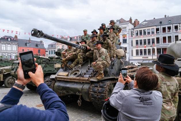 RECORD DATE NOT STATED Tanks in Town in Mons Photo by Arnaud BEINAT Maxppp August 30, 2026, Mons, Belgium: American soldiers from the 2nd Cavalry Regiment posing on a World War II Sherman tank nicknamed Fury. Tanks in Town is a massive gathering of military vehicles, mainly from World War II. At the end of the event, all the vehicles converge in downtown Mons at the city center, where thousands of people are waiting for them.  Copyright: xMAXPPPxArnaudxBeinatx ABE260831-24 ABE260831-24