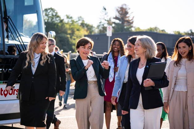 August 31, 2026, Saint-Colomban, Pq, CANADA: Coalition Avenir Quebec Leader Christine Frechette gestures to CAQ candidates while on an election campaign stop in Saint-Colomban, Que., on Monday, Aug. 31, 2026. Saint-Colomban CANADA  - ZUMAc35_ 20260831_zaf_c35_006 Copyright: xChristopherxKatsarovx