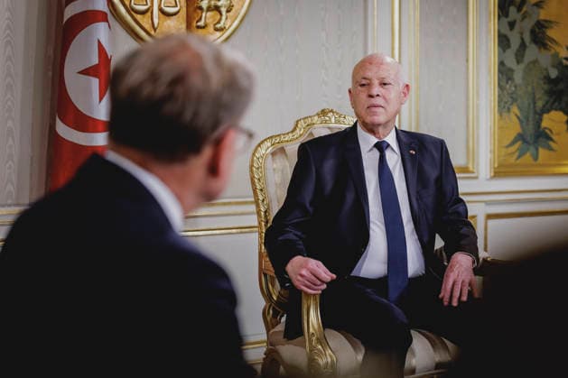 (L-R) Johann Wadephul (CDU), Bundesaussenminister, und Kais Saied, Praesident von Tunesien, aufgenommen im Rahmen seiner Reise nach Tunesien in Tunis, 31.08.2026. Fotografiert im Auftrag des Auswaertigen Amtes. Tunis Tunesien *** L R Johann Wadephul (CDU), Federal Minister of Foreign Affairs, and Kais Saied, President of Tunisia, photographed in Tunis during his trip to Tunisia on August 31, 2026. Photographed on behalf of the Federal Foreign Office, Tunis, Tunisia Copyright: xFlorianxGaertner AAx
