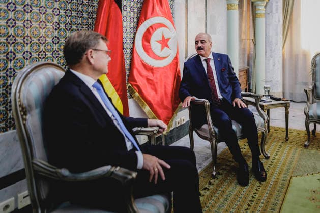 (L-R) Johann Wadephul (CDU), Bundesaussenminister, und Mohammed Ali Nafti, Aussenminister von Tunesien, aufgenommen im Rahmen eines gemeinsamen Treffens in Tunis, 31.08.2026. Fotografiert im Auftrag des Auswaertigen Amtes. Tunis Tunesien *** L R Johann Wadephul (CDU), Federal Minister of Foreign Affairs, and Mohammed Ali Nafti, Minister of Foreign Affairs of Tunisia, photographed during a joint meeting in Tunis on August 31, 2026. Photographed on behalf of the Federal Foreign Office, Tunis, Tunisia Copyright: xFlorianxGaertner AAx