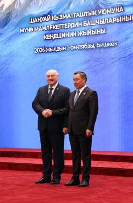 Kyrgyzstan SCO Summit 9232188 01.09.2026 Belarusian President Alexander Lukashenko is welcomed by Kyrgyz President Sadyr Japarov before a session of the Shanghai Cooperation Organization (SCO) summit in Bishkek, Kyrgyzstan. Vyacheslav Prokofiev Sputnik Bishkek Kyrgyzstan  Copyright: xVyacheslavxProkofievx