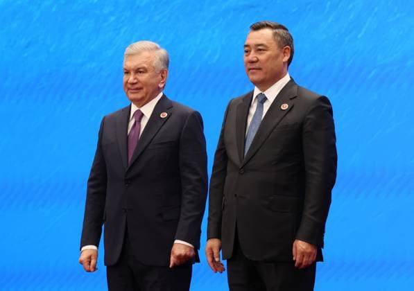 Kyrgyzstan SCO Summit 9232202 01.09.2026 Uzbek President Shavkat Mirziyoyev is welcomed by Kyrgyz President Sadyr Japarov before a session of the Shanghai Cooperation Organization (SCO) summit in Bishkek, Kyrgyzstan. Vyacheslav Prokofiev Sputnik Bishkek Kyrgyzstan  Copyright: xVyacheslavxProkofievx