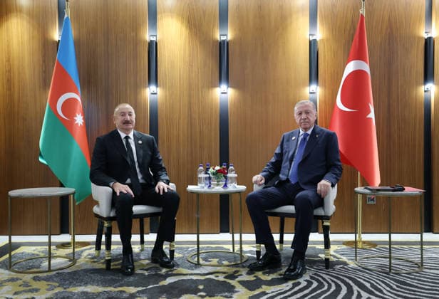 Turkish President Recep Tayyip Erdogan in Kyrgyzstan BISHKEK, KYRGYZSTAN - SEPTEMBER 1: (----EDITORIAL USE ONLY - MANDATORY CREDIT - TURKISH PRESIDENCY MURAT CETINMUHURDAR HANDOUT - NO MARKETING NO ADVERTISING CAMPAIGNS - DISTRIBUTED AS A SERVICE TO CLIENTS----) Turkish President Recep Tayyip Erdogan meets with Azerbaijani President Ilham Aliyev on the sidelines of the Shanghai Cooperation Organisation (SCO) Summit in Bishkek, Kyrgyzstan on September 1, 2026. TUR Presidency Murat Cetinmuhurdar Anadolu Bishkek Kyrgyzstan. Editorial use only. Please get in touch for any other usage.  Copyright: x2026xAnadoluxTURxPresidency MuratxCetinmuhurdarx