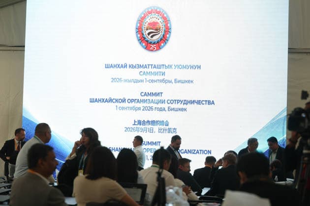 BISHKEK, KYRGYZSTAN - SEPTEMBER 01: Media reporters make preparations at the press center prior to the 26th Meeting of the Council of Heads of State of the Shanghai Cooperation Organization (SCO) on September 1, 2026 in Bishkek, Kyrgyzstan. The meeting of the SCO Council of Heads of State is scheduled for September 1 in Bishkek.  Copyright: xChinaxNewsxServicex 111663426373