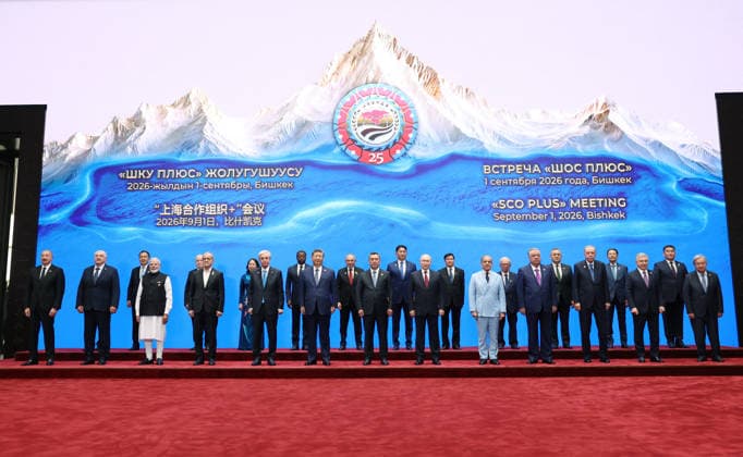 Council of Heads of State of the Shanghai Cooperation Organization in Bishkek BISHKEK, KYRGYZSTAN - SEPTEMBER 01: (----EDITORIAL USE ONLY - MANDATORY CREDIT - TURKISH PRESIDENCY MURAT KULA HANDOUT - NO MARKETING NO ADVERTISING CAMPAIGNS - DISTRIBUTED AS A SERVICE TO CLIENTS----) Heads of state and government of Shanghai Cooperation Organization (SCO) member countries pose for a family photo during the SCO Council of Heads of State Meeting in Bishkek, Kyrgyzstan, on September 1, 2026. Turkish Presidency Murat Kula Handout Anadolu Bishkek Kyrgyzstan. Editorial use only. Please get in touch for any other usage.  Copyright: x2026xAnadoluxTurkishxPresidency MuratxKula Handoutx