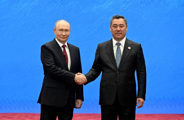 Shanghai Cooperation Organization Council of Heads of State meeting in Bishkek BISHKEK, KYRGYZSTAN - SEPTEMBER 01: (----EDITORIAL USE ONLY - MANDATORY CREDIT - KYRGYZ PRESIDENCY HANDOUT - NO MARKETING NO ADVERTISING CAMPAIGNS - DISTRIBUTED AS A SERVICE TO CLIENTS----) Kyrgyz President Sadyr Japarov meets with Russian President Vladimir Putin during the Shanghai Cooperation Organization Council of Heads of State meeting at the Yrys Ordo Congress Center, on September 01, 2026 in Bishkek, Kyrgyzstan. Japarov welcomed leaders of SCO member states and governments as the summit began in the Kyrgyz capital. Kyrgyz Presidency Handout Anadolu Bishkek Kyrgyzstan. Editorial use only. Please get in touch for any other usage.  Copyright: x2026xAnadoluxKyrgyzxPresidencyx xHandoutx
