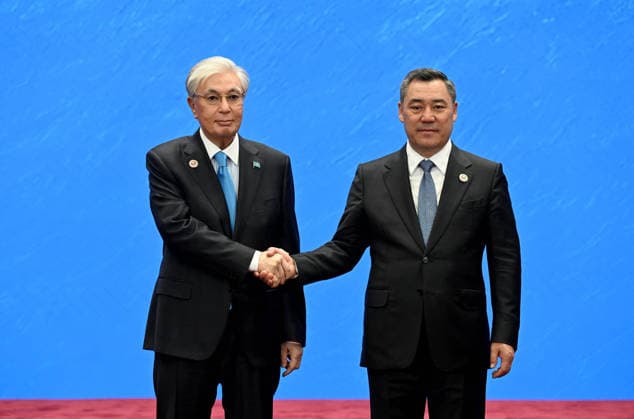 Shanghai Cooperation Organization Council of Heads of State meeting in Bishkek BISHKEK, KYRGYZSTAN - SEPTEMBER 01: (----EDITORIAL USE ONLY - MANDATORY CREDIT - KYRGYZ PRESIDENCY HANDOUT - NO MARKETING NO ADVERTISING CAMPAIGNS - DISTRIBUTED AS A SERVICE TO CLIENTS----) Kyrgyz President Sadyr Japarov meets with Kazakh President Kassym-Jomart Tokayev during the Shanghai Cooperation Organization Council of Heads of State meeting at the Yrys Ordo Congress Center, on September 01, 2026 in Bishkek, Kyrgyzstan. Japarov welcomed leaders of SCO member states and governments as the summit began in the Kyrgyz capital. Kyrgyz Presidency Handout Anadolu Bishkek Kyrgyzstan. Editorial use only. Please get in touch for any other usage.  Copyright: x2026xAnadoluxKyrgyzxPresidencyx xHandoutx