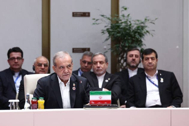 Iranian President Pezeshkian attends SCO Summit in Bishkek BISHKEK, KYRGYZSTAN - SEPTEMBER 01: (----EDITORIAL USE ONLY – MANDATORY CREDIT - IRANIAN PRESIDENCY HANDOUT - NO MARKETING NO ADVERTISING CAMPAIGNS - DISTRIBUTED AS A SERVICE TO CLIENTS----) ( RESTRICTIONS: NO Access Israel Media Persian Language TV Stations Outside Iran Strictly No Access BBC Persian VOA Persian Manoto TV Iran International TV ) Iranian President Masoud Pezeshkian speaks during the Shanghai Cooperation Organization (SCO) Council of Heads of State Meeting in Bishkek, Kyrgyzstan, on September 01, 2026. Iranian Presidency Handout Anadolu Bishkek Kyrgyzstan. Editorial use only. Please get in touch for any other usage.  Copyright: x2026xAnadoluxIranianxPresidency Handoutx