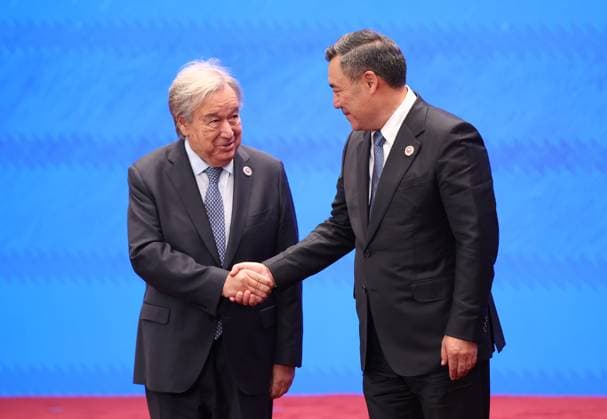 Kyrgyzstan SCO Summit 9232516 01.09.2026 United Nations Secretary-General Antonio Guterres is welcomed by Kyrgyz President Sadyr Japarov before a meeting in the Shanghai Cooperation Organization (SCO) Plus format in Bishkek, Kyrgyzstan. Petr Kovalev Sputnik Bishkek Kyrgyzstan  Copyright: xPetrxKovalevx
