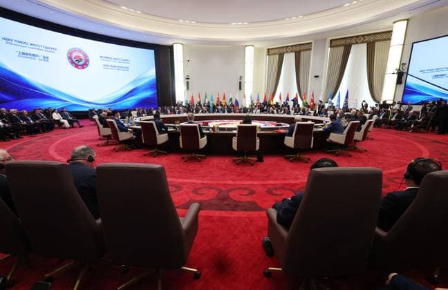 Kyrgyzstan SCO Summit 9232597 01.09.2026 Heads of delegations attend a meeting in the Shanghai Cooperation Organization (SCO) Plus format in Bishkek, Kyrgyzstan. Vyacheslav Prokofiev Sputnik Bishkek Kyrgyzstan  Copyright: xVyacheslavxProkofievx