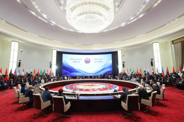 Kyrgyzstan SCO Summit 9232613 01.09.2026 Heads of delegations attend a meeting in the Shanghai Cooperation Organization (SCO) Plus format in Bishkek, Kyrgyzstan. Vyacheslav Prokofiev Sputnik Bishkek Kyrgyzstan  Copyright: xVyacheslavxProkofievx