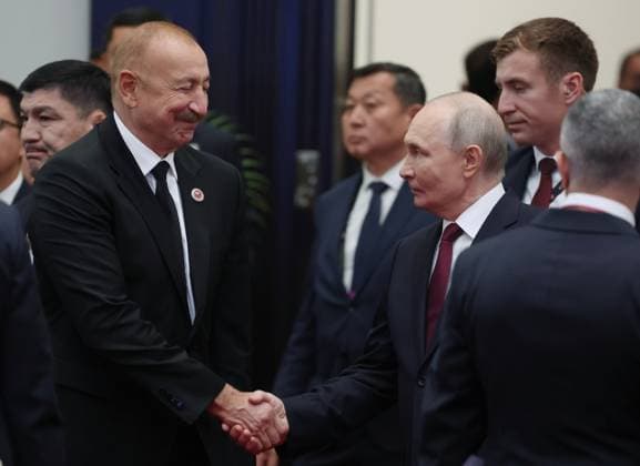 Kyrgyzstan SCO Summit 9232612 01.09.2026 Azerbaijani President Ilham Aliyev and Russian President Vladimir Putin arrive to attend a meeting in the Shanghai Cooperation Organization (SCO) Plus format in Bishkek, Kyrgyzstan. Vyacheslav Prokofiev Sputnik Bishkek Kyrgyzstan  Copyright: xVyacheslavxProkofievx